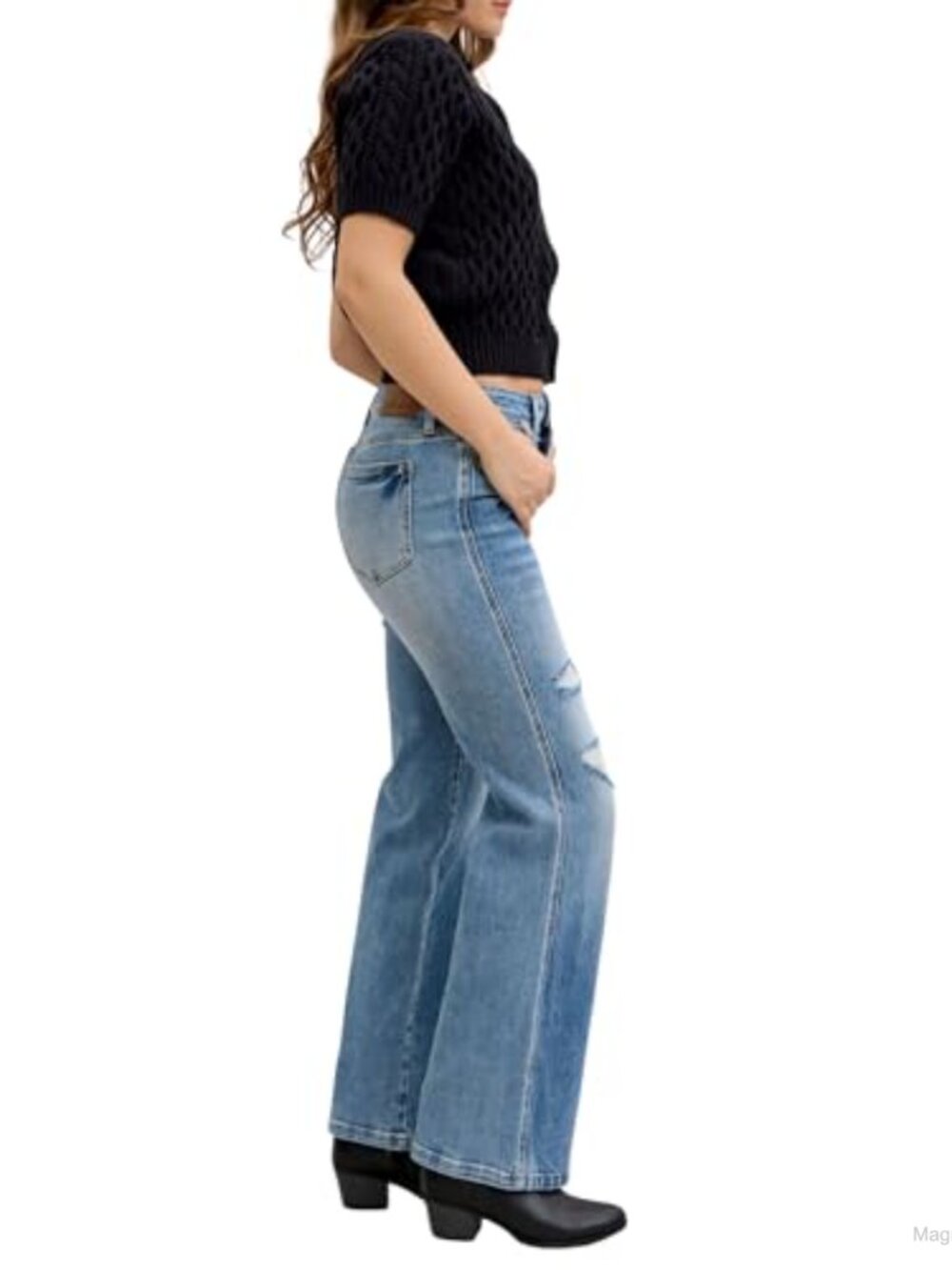 Mid Rise 90's Straight Leg Rigid Magic Destroyed Jeans - Picture 3 of 6